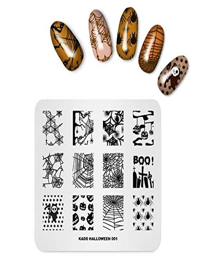 KADS 3Pcs Nail Stamping Plates Set Nails Art Stamp Templates Halloween Horror Themed Skull Bat Witch Spider(Halloween 2) - Image 2